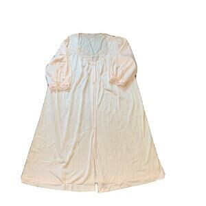 Vintage J C Penny Pink Nylon Robe Womens Large Lace Flower Trim 3/4” Sleeve Read